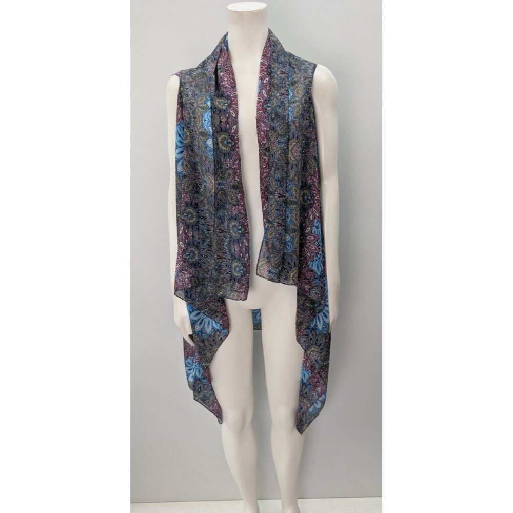 Women's Scarf Sheer Vest Top Blue Pink Print Lightweight Boho Bohemian Size S